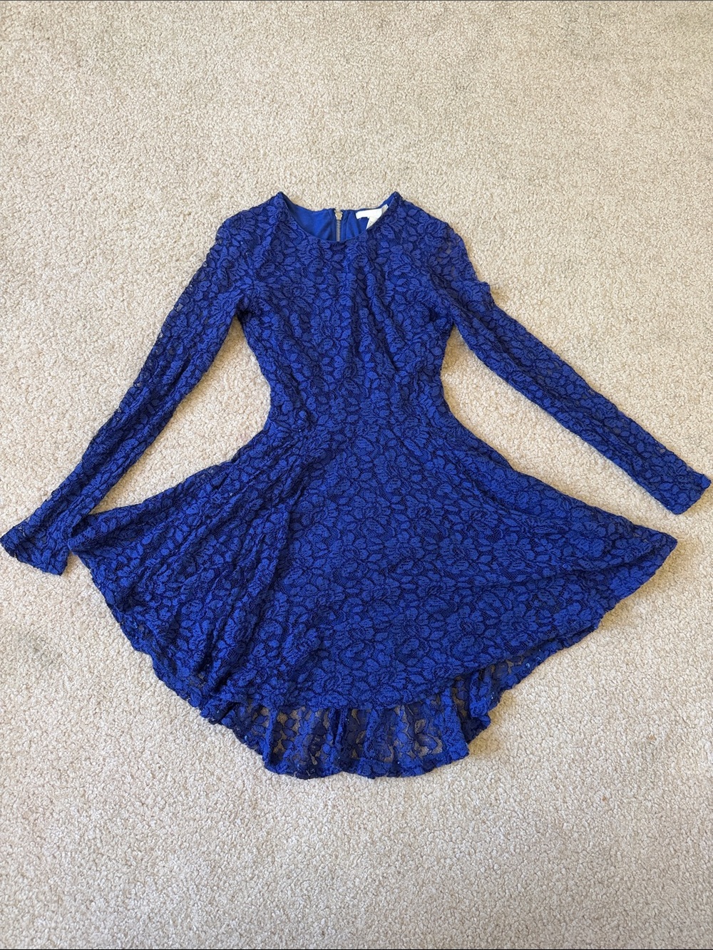 H&M Lace Fit-and-Flare Long Sleeve Dress in Royal Blue